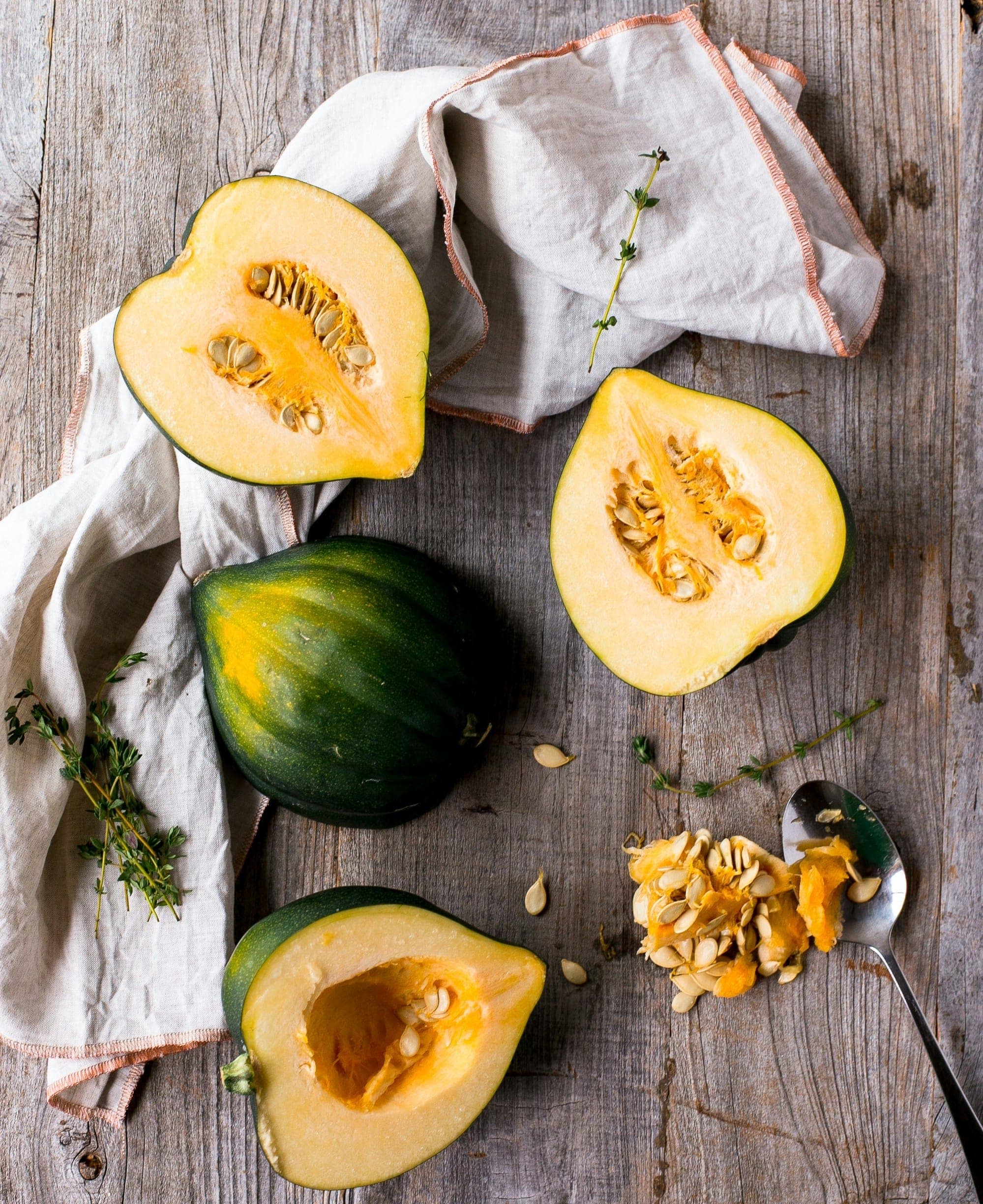 Bright acorn squash sliced open